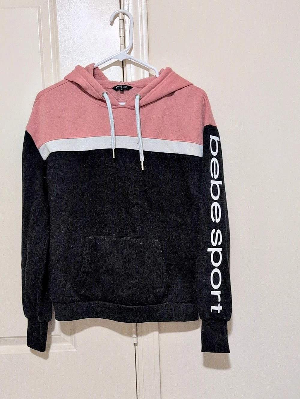 Bebe Sport Color Block Hoodie in Black & Pink Size Medium